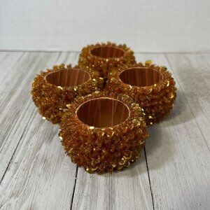 Vintage Beaded Napkin Holder Rings Orange for Party Holiday Dinner - Set Of 4
